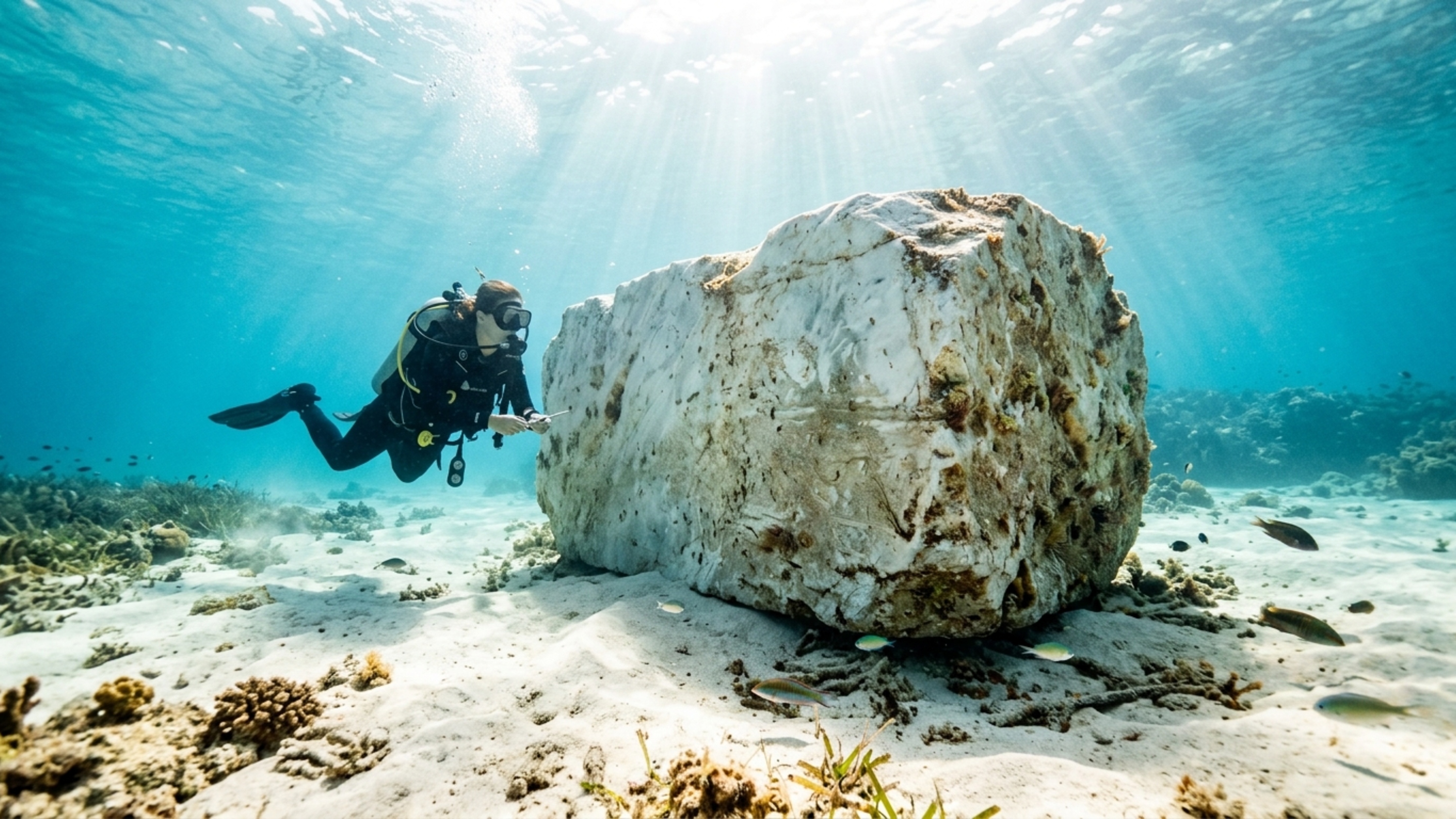 A poucos metros da praia, um nadador encontrou mármore romano de 1.800 anos e revelou uma obra de luxo que nunca chegou ao destino