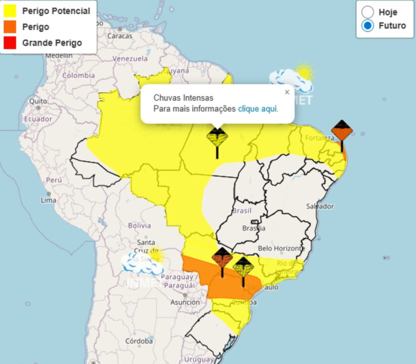 Atenção ao alerta do Inmet de chuvas intensas, ventos fortes e risco de caos em dezenas de cidades brasileiras no domingo, 17