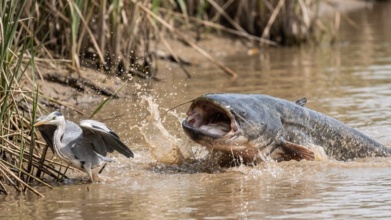 Peixe de água doce cresce como um monstro e caça aves, mamíferos e peixes na superfície