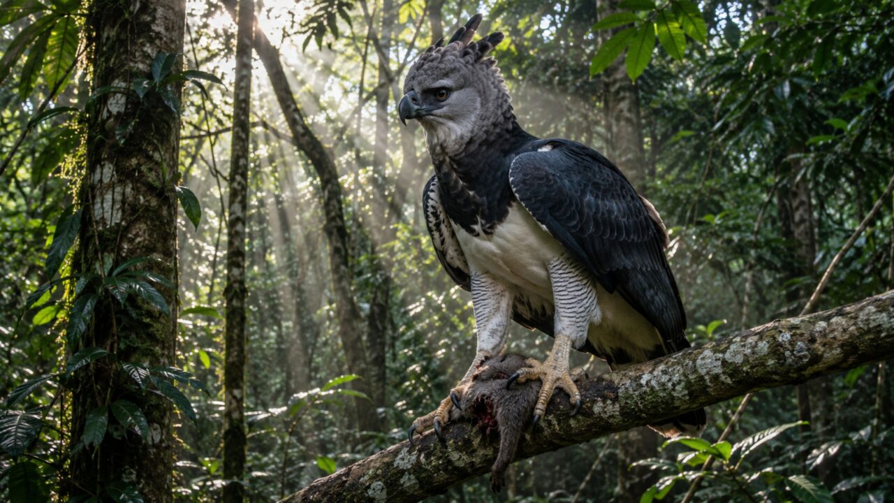 Entre árvores gigantes e rios amazônicos, o gavião-real mantém um papel decisivo na floresta