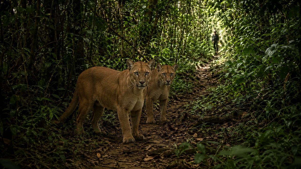 Trilheiro encontra duas onças-pardas em Aimorés e vive momento raro de tensão na natureza