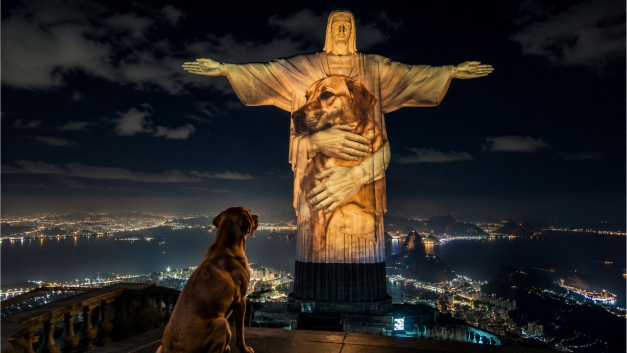 Você se lembra? O dia em que Cristo Redentor se abaixou e abraçou um cachorro caramelo