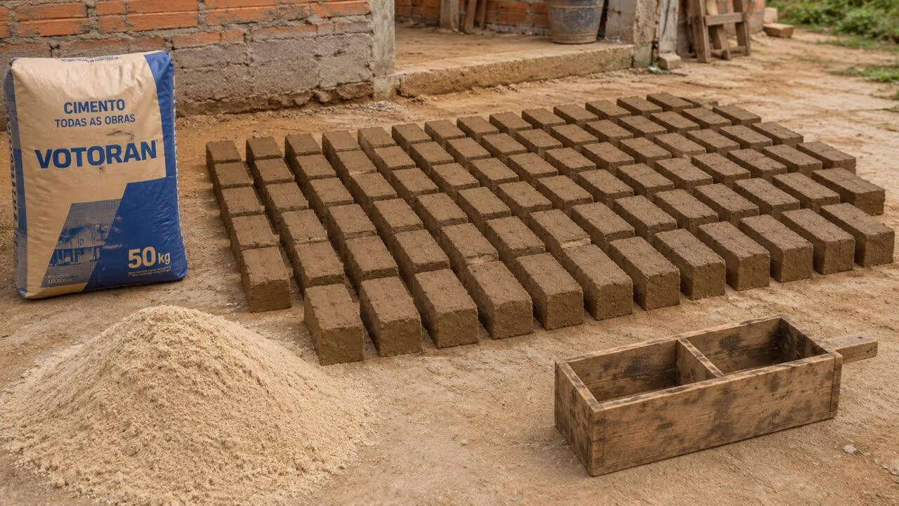 Quantos tijolos são produzidos de um saco de cimento de 50 kg e por que isso depende do traço, da água e da compactação?