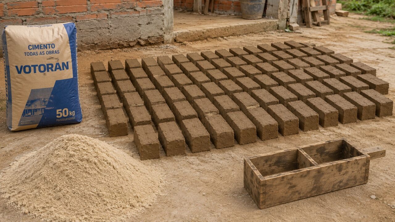 Quantos tijolos são produzidos de um saco de cimento de 50 kg e por que isso depende do traço, da água e da compactação?