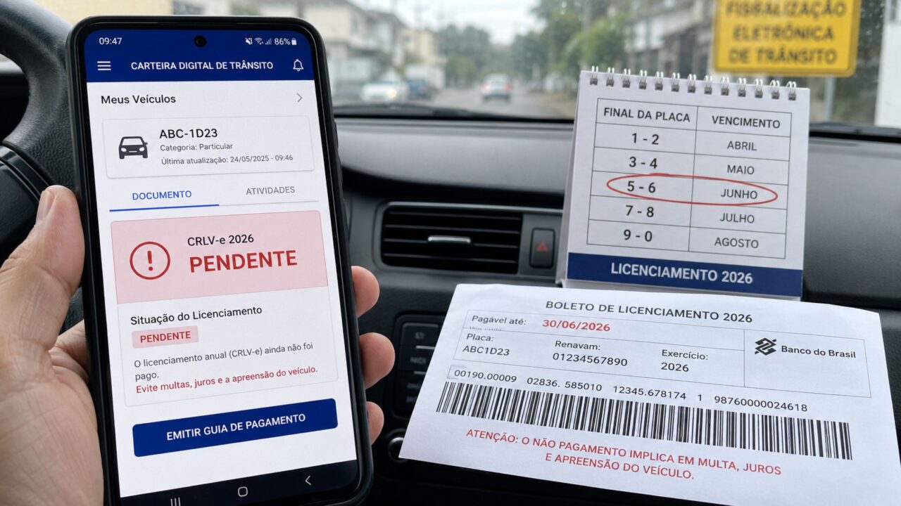 Motorista que deixa o licenciamento 2026 para depois corre risco de multa, guincho e pátio