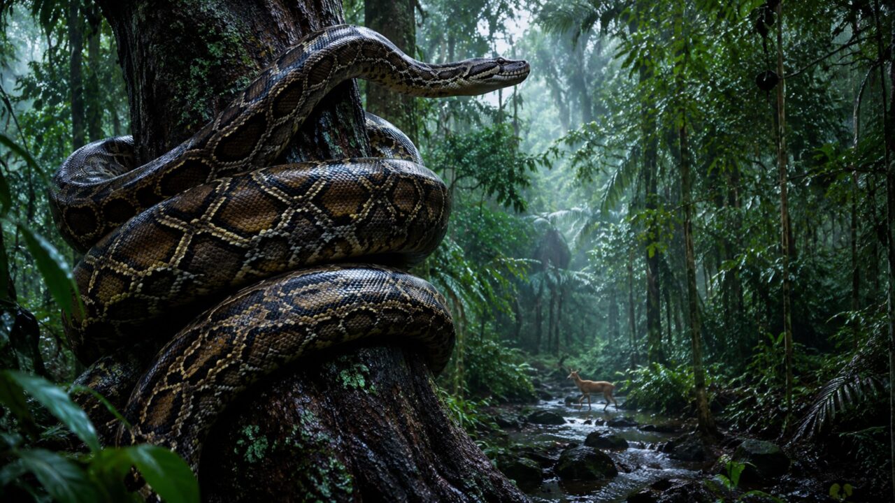 A serpente asiática, que pode passar dos 8 metros e pesar mais de 90 kg, não precisa de veneno para vencer presas enormes