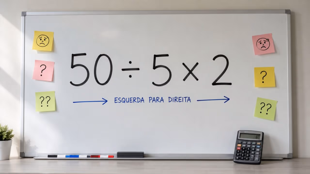 7 a cada 10 pessoas não conseguem superar o desafio 50 ÷ 5 × 2 e entender seu erro