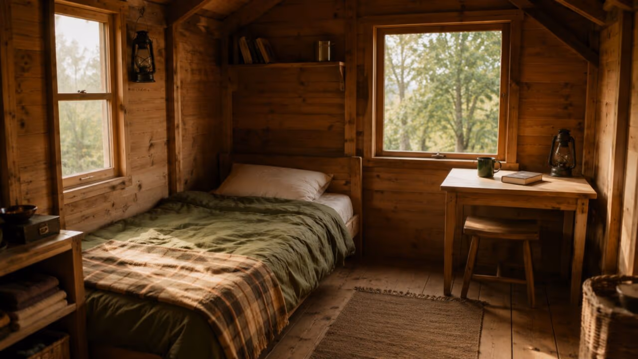 Adeus poluição da cidade: o luxo de morar em uma cabana com vida simples, mas modesta