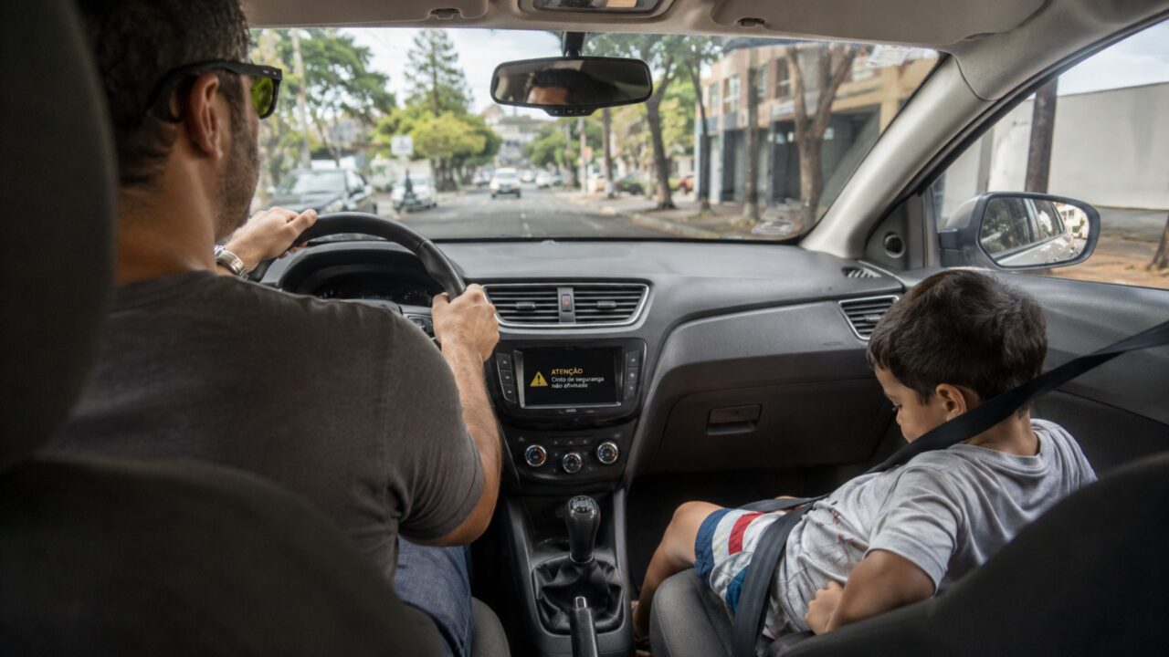 Pais que levam filhos no banco da frente do carro precisam conhecer a regra geral da lei