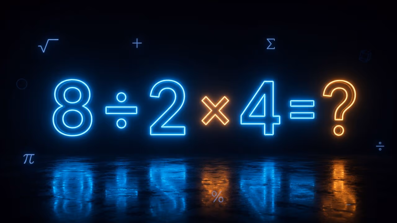 Sem contas complexas, 8 ÷ 2 × 4 tem uma regra simples que muda completamente o resultado