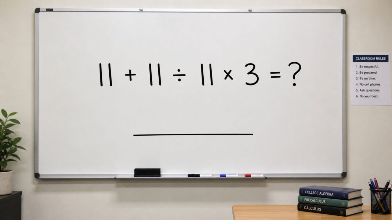 Só 1 em cada 100 resolve 11 + 11 ÷ 11 × 3 corretamente e o erro está debaixo do seu nariz