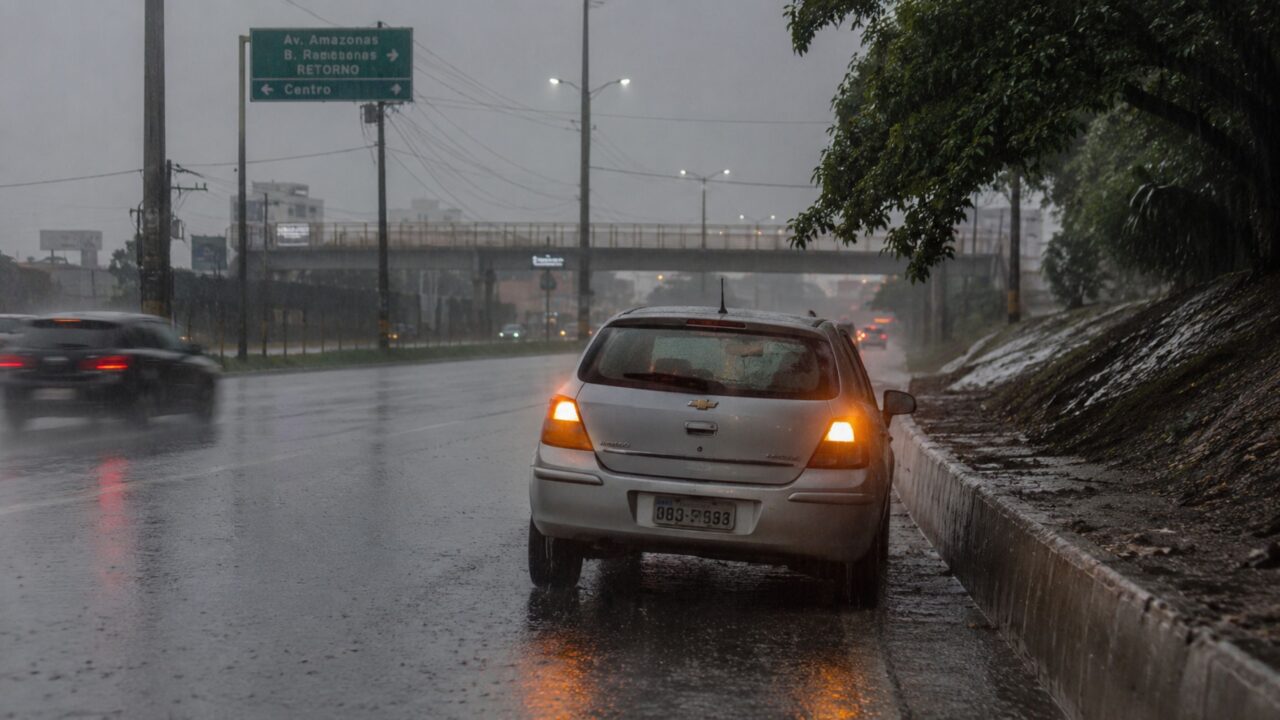 O que a lei diz sobre o uso do pisca-alerta durante chuva e por que motoristas devem ter cuidado