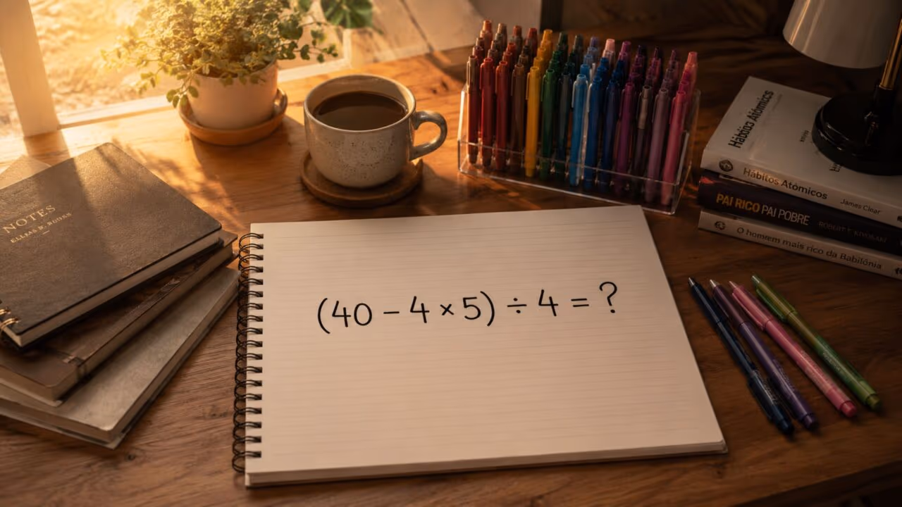 Quanto é (40 – 4 × 5) ÷ 4? um desafio que, se resolvido, você sabe que avançou para o próximo nível