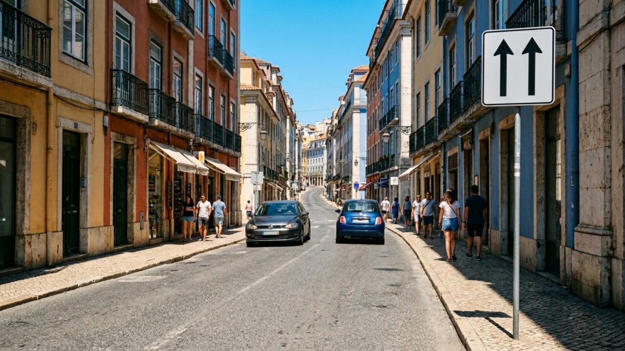 O que significa a placa com fundo branco e duas setas opostas?