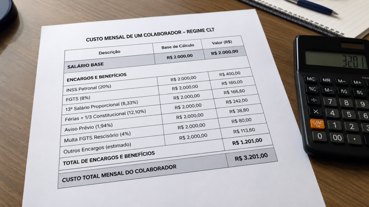 Contratar um funcionário CLT em 2026 custa muito mais que o salário e o número real assusta pequenos empregadores