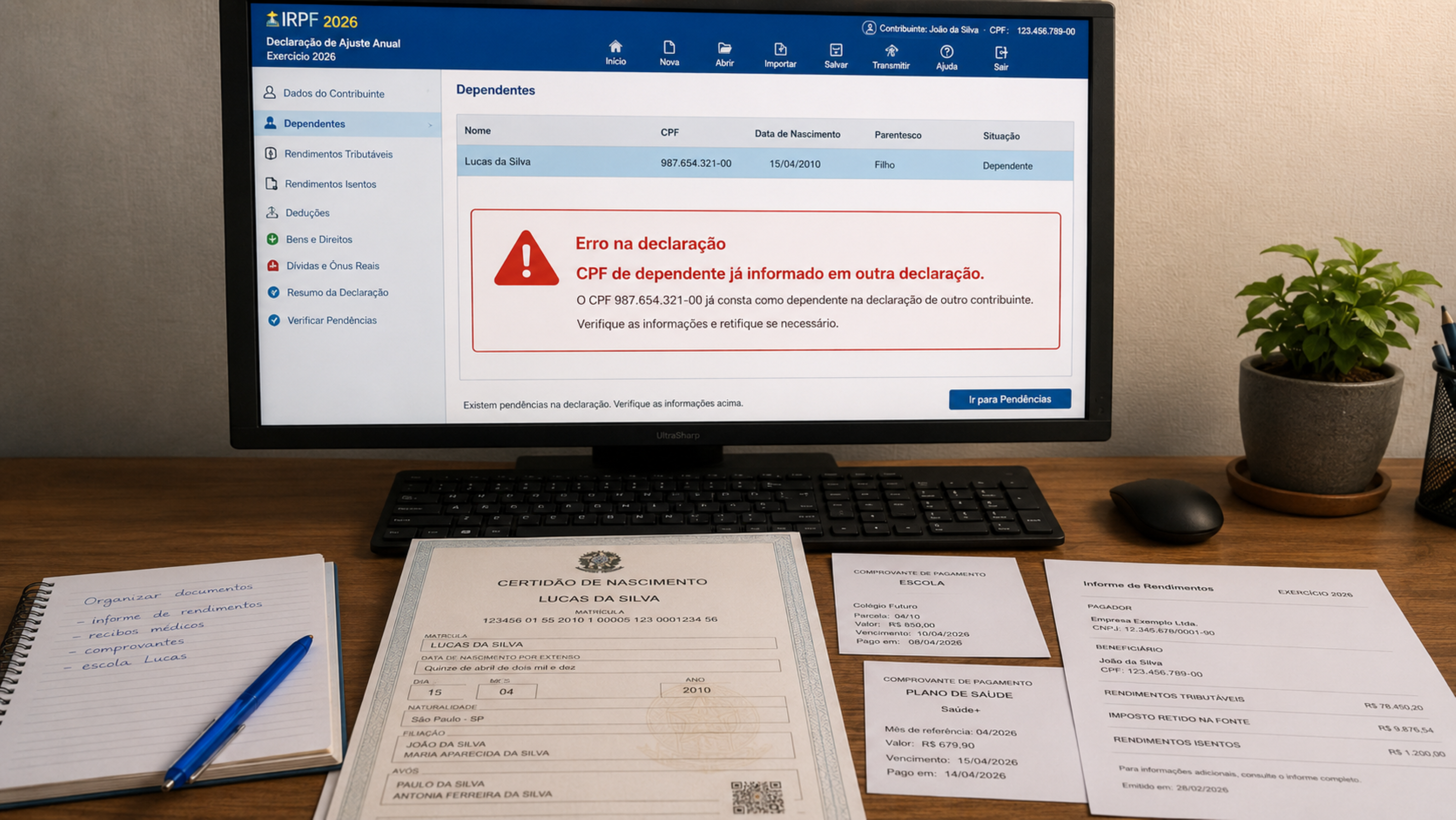 Dependente duplicado no IR pode travar duas declarações ao mesmo tempo