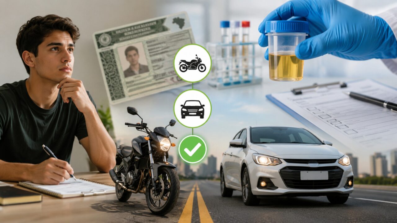 Detran vai cobrar exame toxicológico para emissão da 1ª CNH de moto e carro