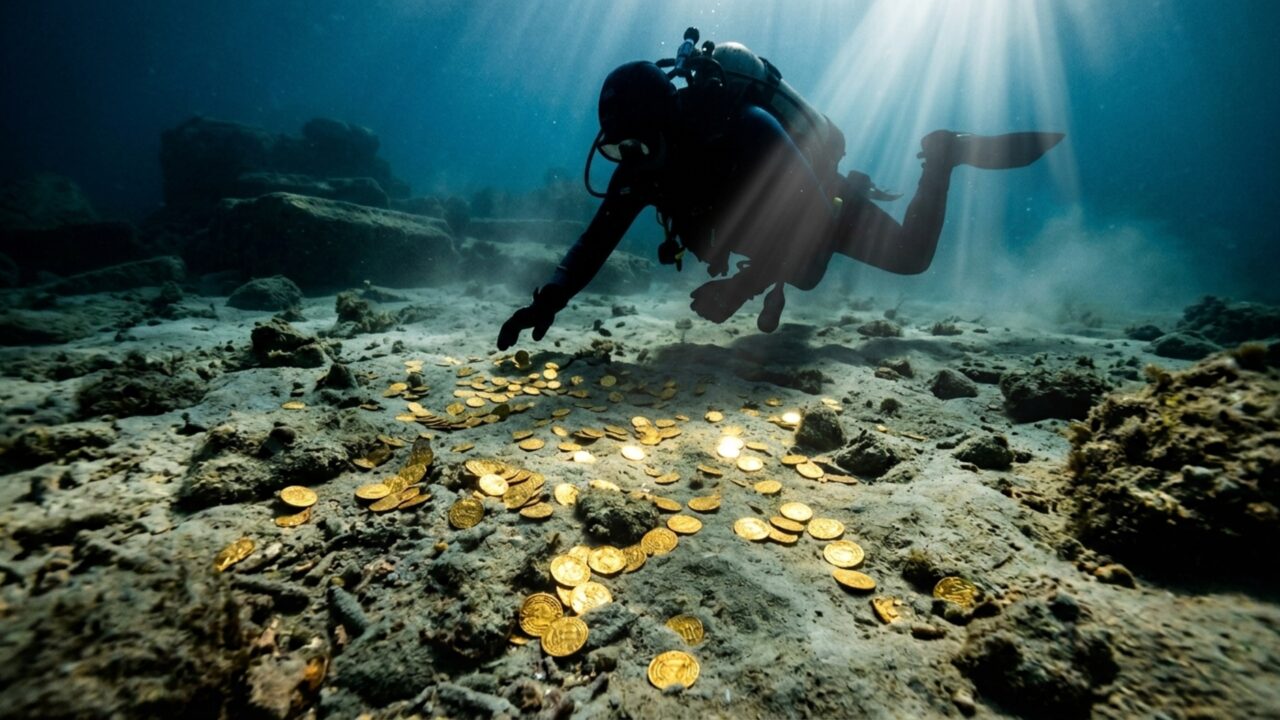 Após 1.000 anos no porto de Cesareia, 2.000 moedas de ouro surgiram no fundo do mar como um cofre aberto pela tempestade