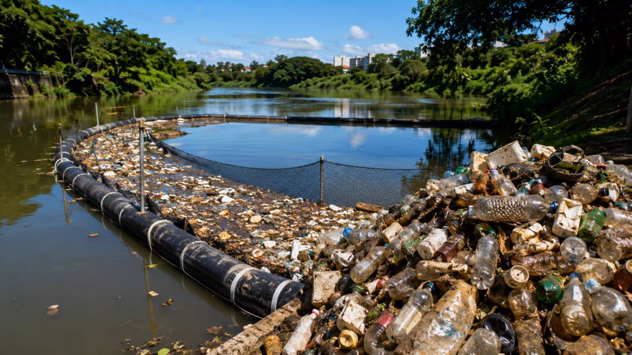 Ecobarreira caseira já tirou cerca de 2 toneladas de lixo de rio no Paraná