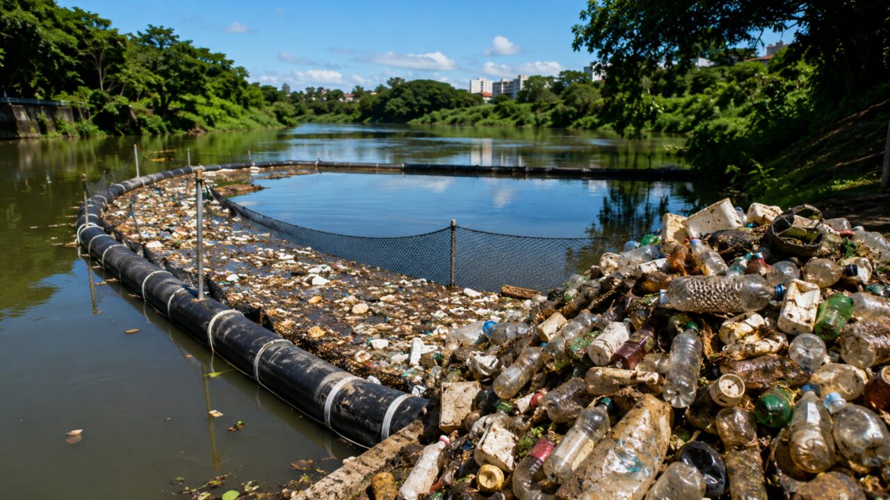 Ecobarreira caseira já tirou cerca de 2 toneladas de lixo de rio no Paraná