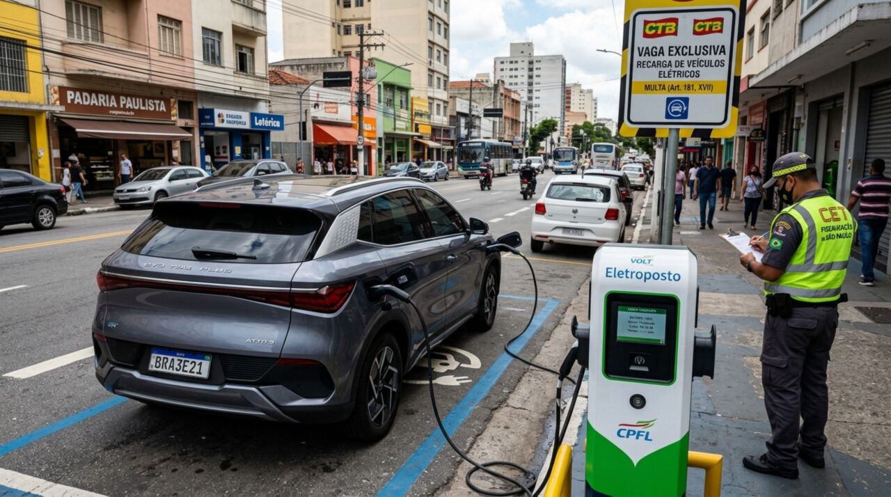 Motorista de carro elétrico pode ter 15 minutos para sair da vaga após terminar a recarga