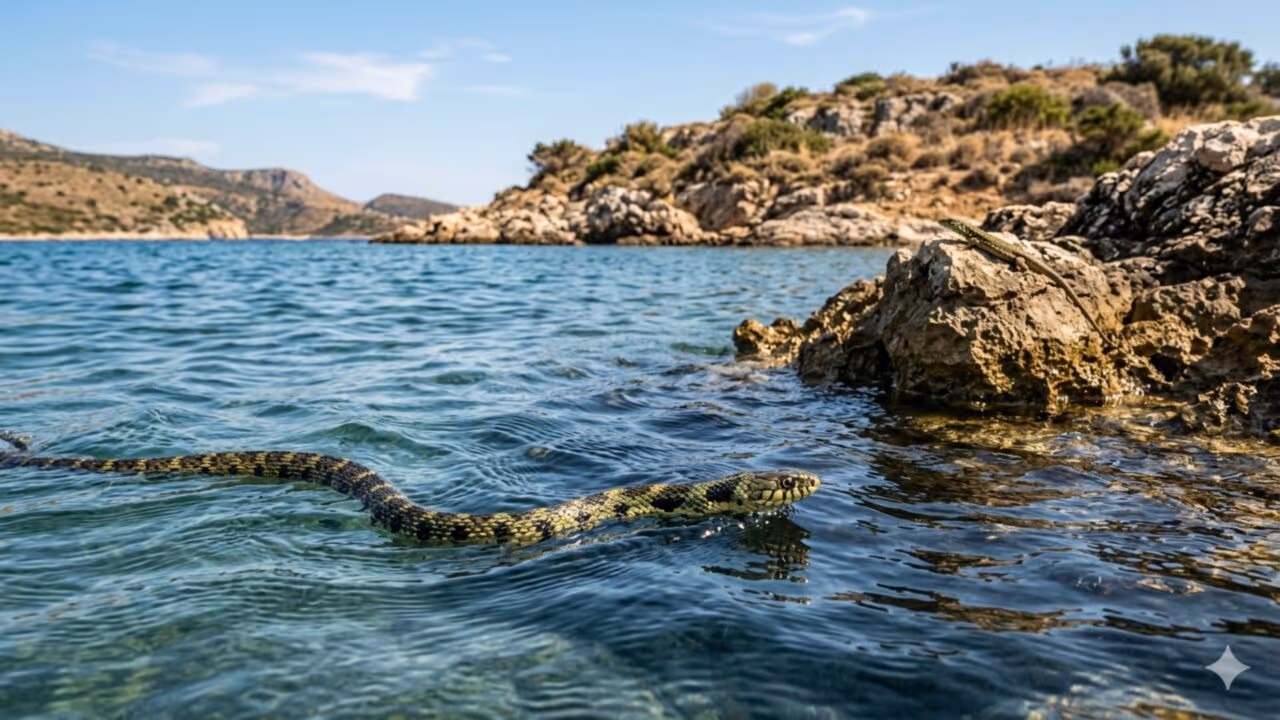 Eles descobrem que cobras invasoras nadam até os ilhéus do Mediterrâneo em busca de lagartos