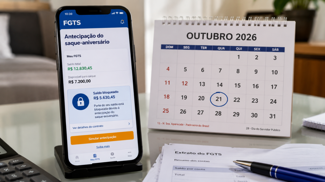 Saque-aniversário do FGTS tem regra especial até outubro de 2026 e exige atenção