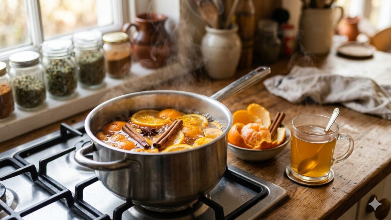 Ferver casca de tangerina e laranja com canela qual a recomendação e sua utilidade