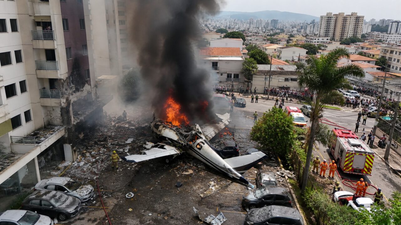 Flagrante impressionante! Avião se choca com prédio em Belo Horizonte; há sobreviventes