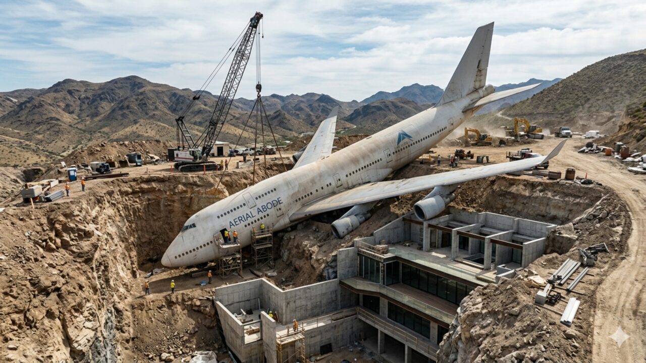 Gênio da arquitetura enterra avião para fazer uma mega casa subterrânea; só vendo para acreditar