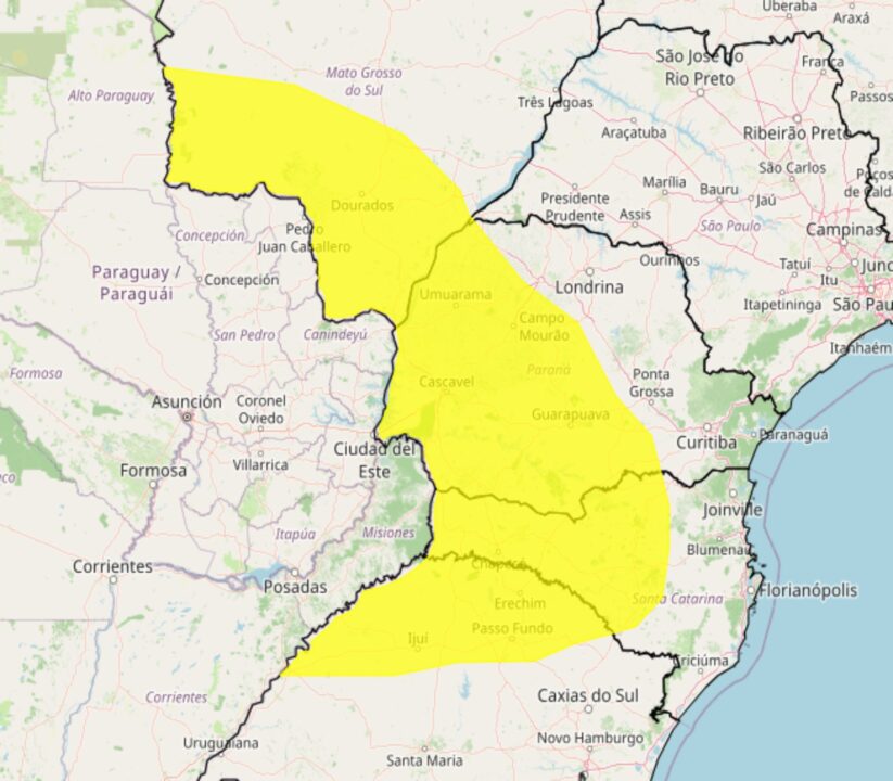 Inmet alerta para forte tempestade no Sul e do Centro-Oeste do Brasil na 6°feira, 29