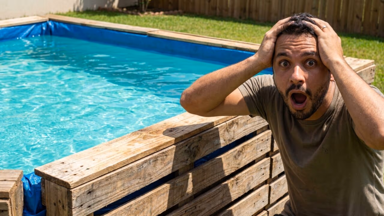 Homem usa paletes de madeira abandonados para construir piscina e surpreende com ideia genial