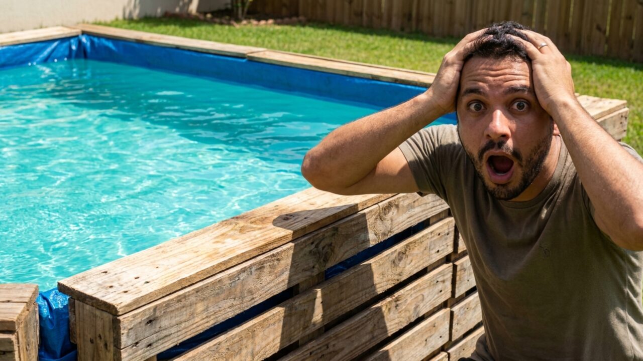 Homem usa paletes de madeira abandonados para construir piscina e surpreende com ideia genial