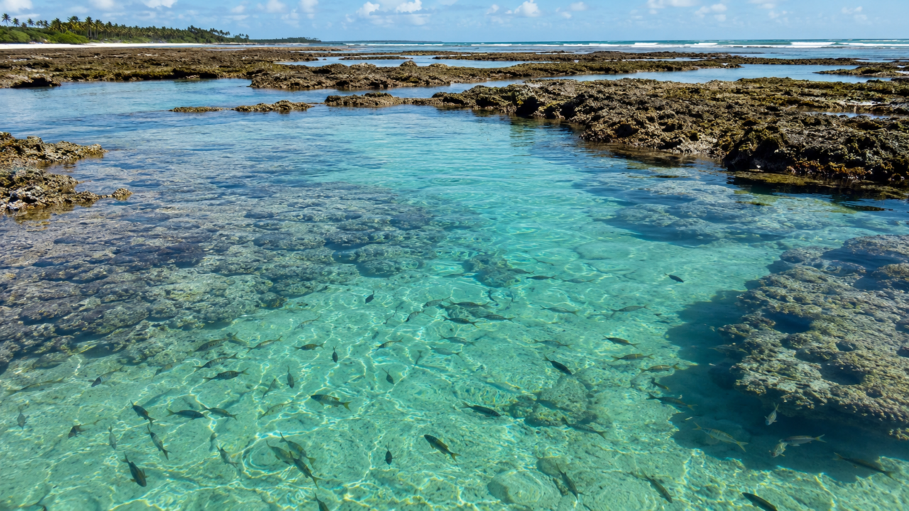 O paraíso em Alagoas onde a maré baixa revela águas claras, recifes e bancos de areia impressionantes