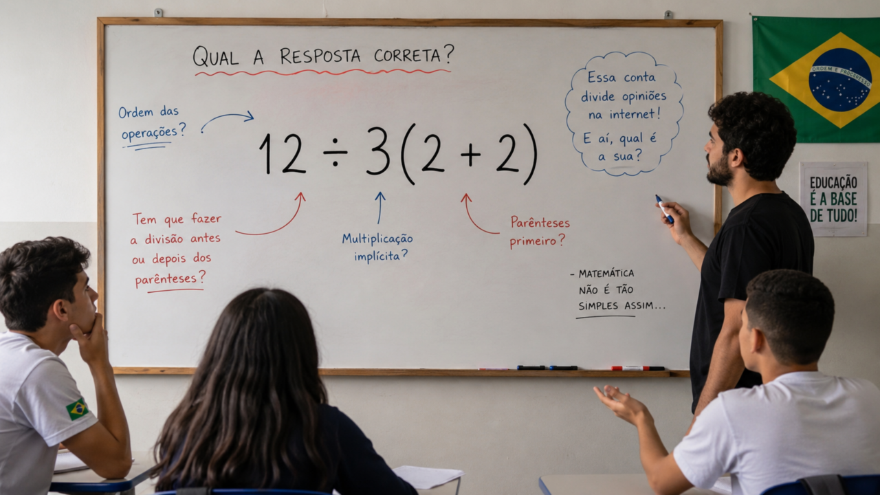 A divisão 12 ÷ 3(2 + 2) parece óbvia, mas engana muita gente