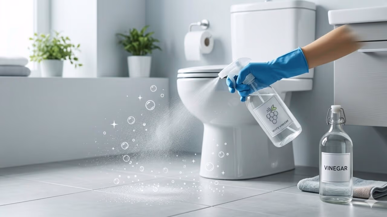 Para que serve borrifar vinagre ao redor do vaso sanitário e por que isso é recomendado?