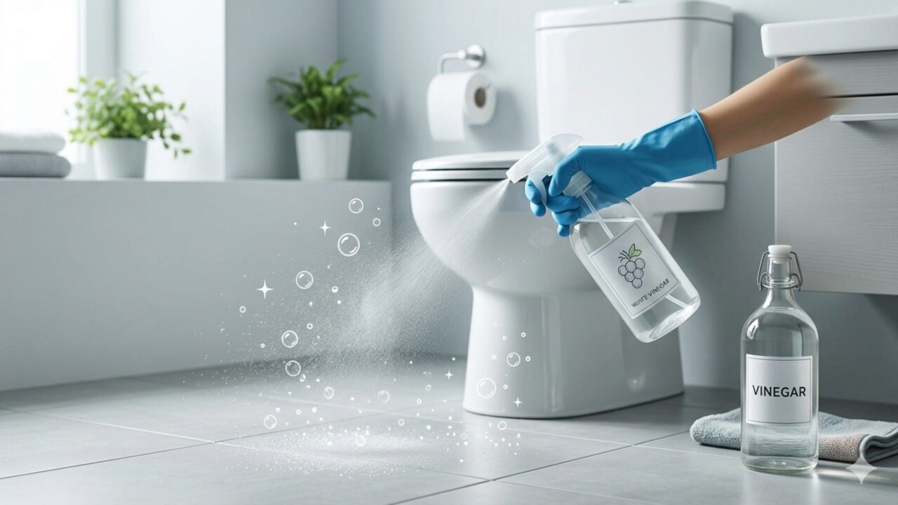 Para que serve borrifar vinagre ao redor do vaso sanitário e por que isso é recomendado?