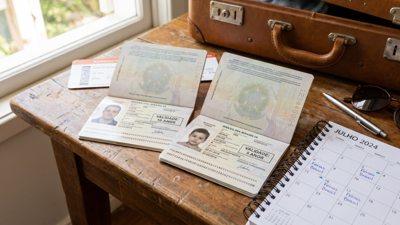 Passaporte brasileiro vale 10 anos para adultos, mas um detalhe pode encurtar a validade de crianças e adolescentes
