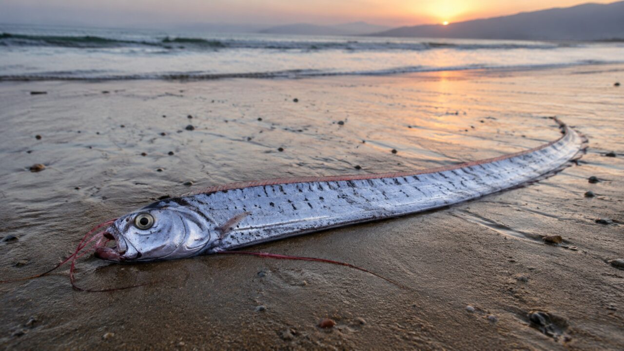 Peixe prateado longo na praia: um sinal de alerta para muitos