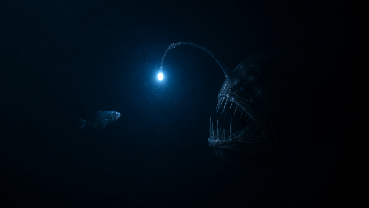 O peixe que parece alienígena e transforma uma luz na cabeça em armadilha mortal no fundo do mar