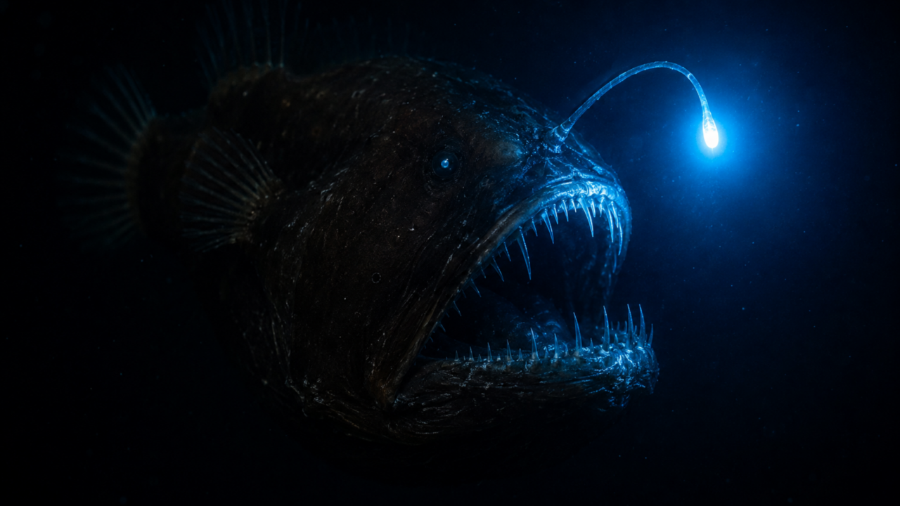 O peixe que parece alienígena e transforma uma luz na cabeça em armadilha mortal no fundo do mar