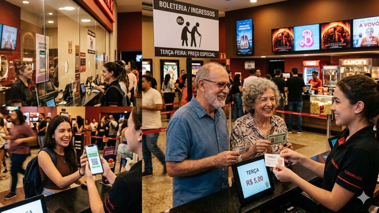 Quem tiver mais de 65 anos poderá ir ao cinema às terças-feiras por um mixaria e aqueles que completarem 18 anos em 2026 poderão se beneficiar do voucher cultural