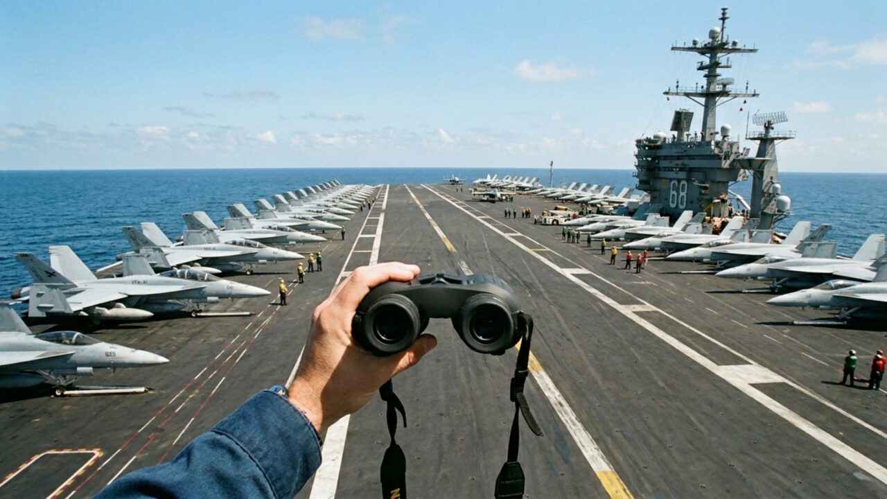 Um navio do tamanho de 3 campos de futebol, com com até 90 caças e um reator nuclear, vai entrar no Rio de Janeiro em horas