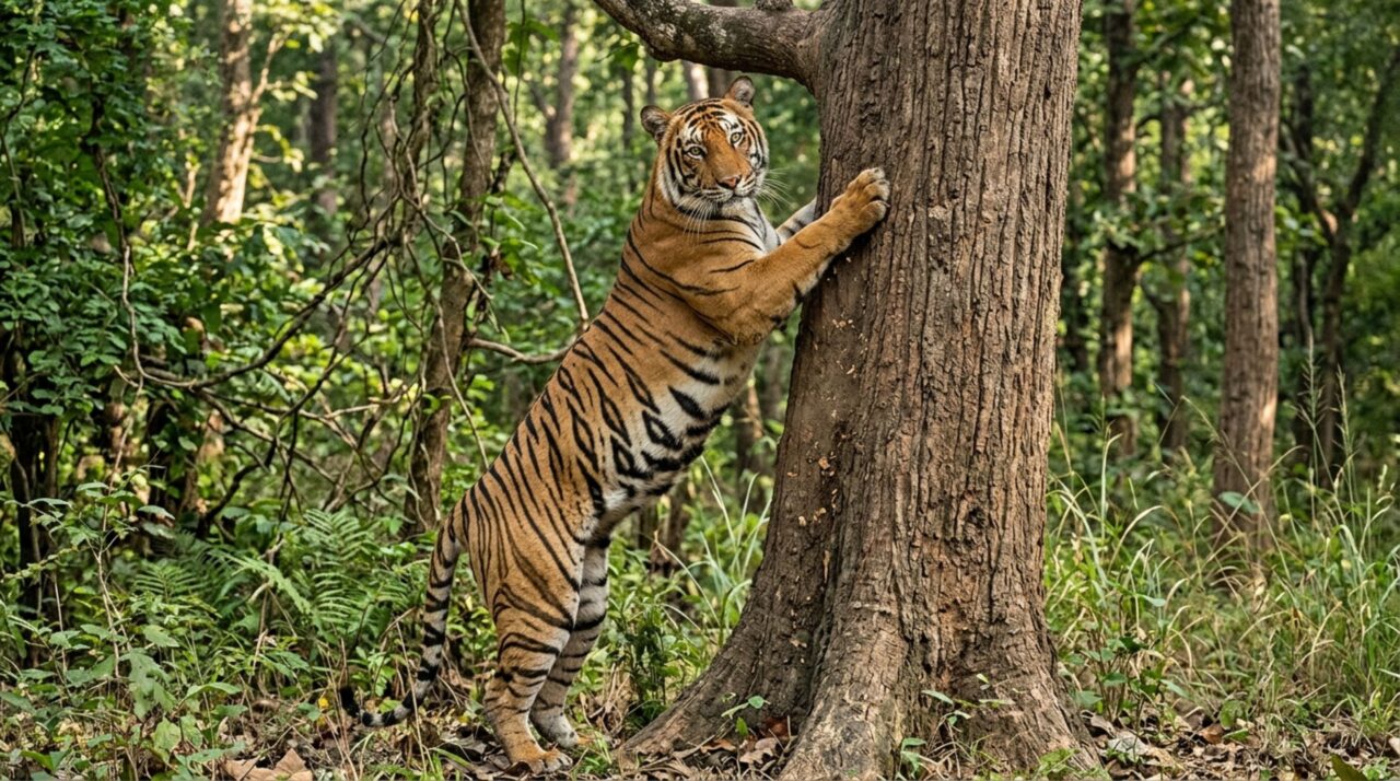 O maior felino do mundo chama atenção pelo corpo musculoso, podendo chegar a 400 kg e 3 metros de altura em pé