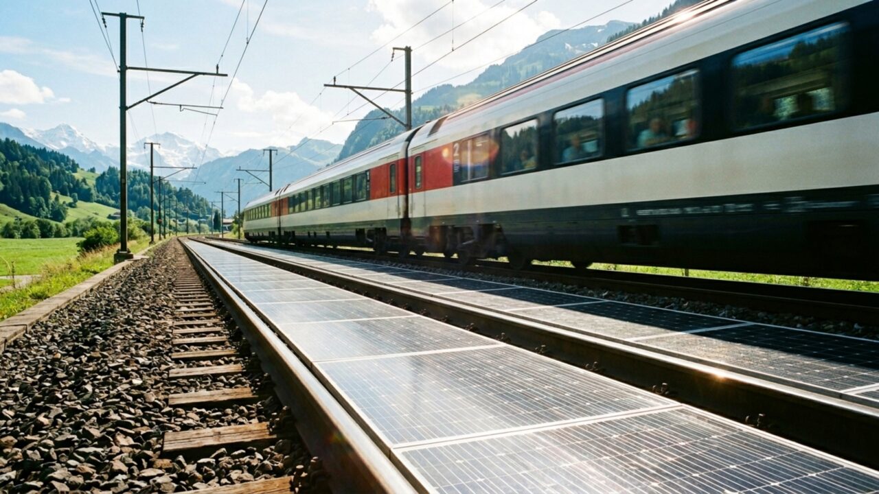 Painéis solares desenrolados entre trilhos de trem colocam a Suíça na frente de uma corrida energética que desafia telhados e fazendas inteiras