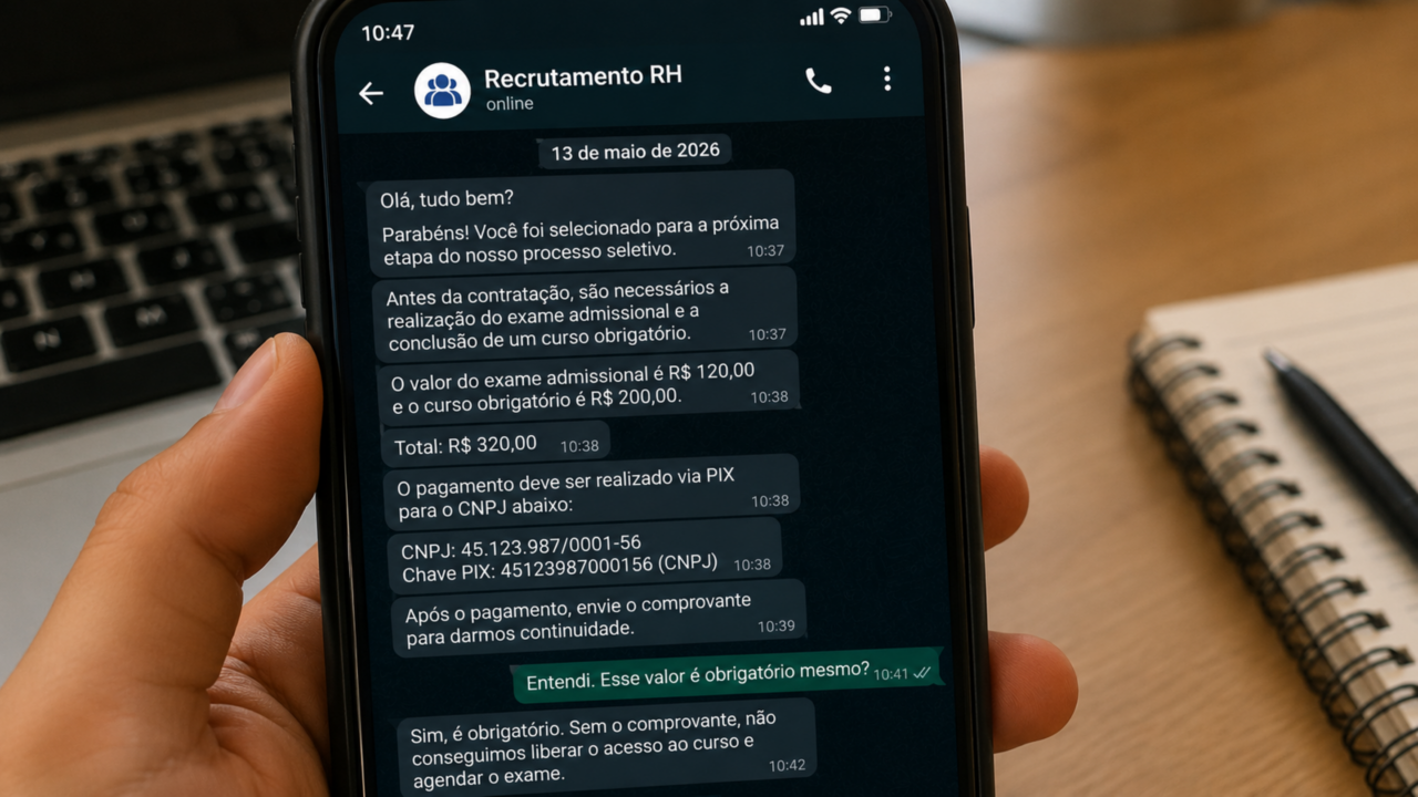 Golpe do falso emprego: o sinal que aparece quando a vaga perfeita começa pedindo dinheiro