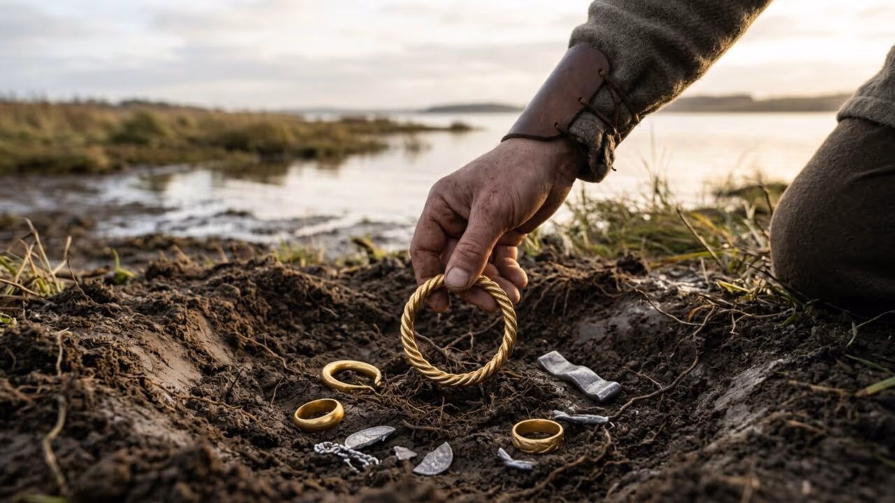 Dinamarca se junta à Noruega e Suécia e revela seis anéis de ouro vikings que parecem pagamento, poder ou oferenda enterrada
