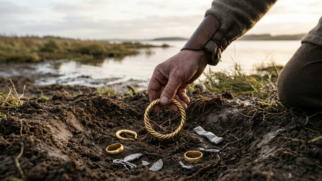 Dinamarca se junta à Noruega e Suécia e revela seis anéis de ouro vikings que parecem pagamento, poder ou oferenda enterrada