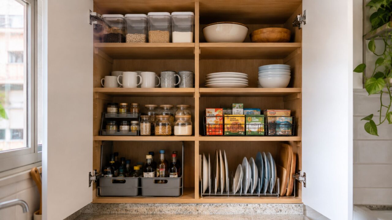 Ajustar alturas e separar objetos por frequência de uso transforma a rotina da cozinha