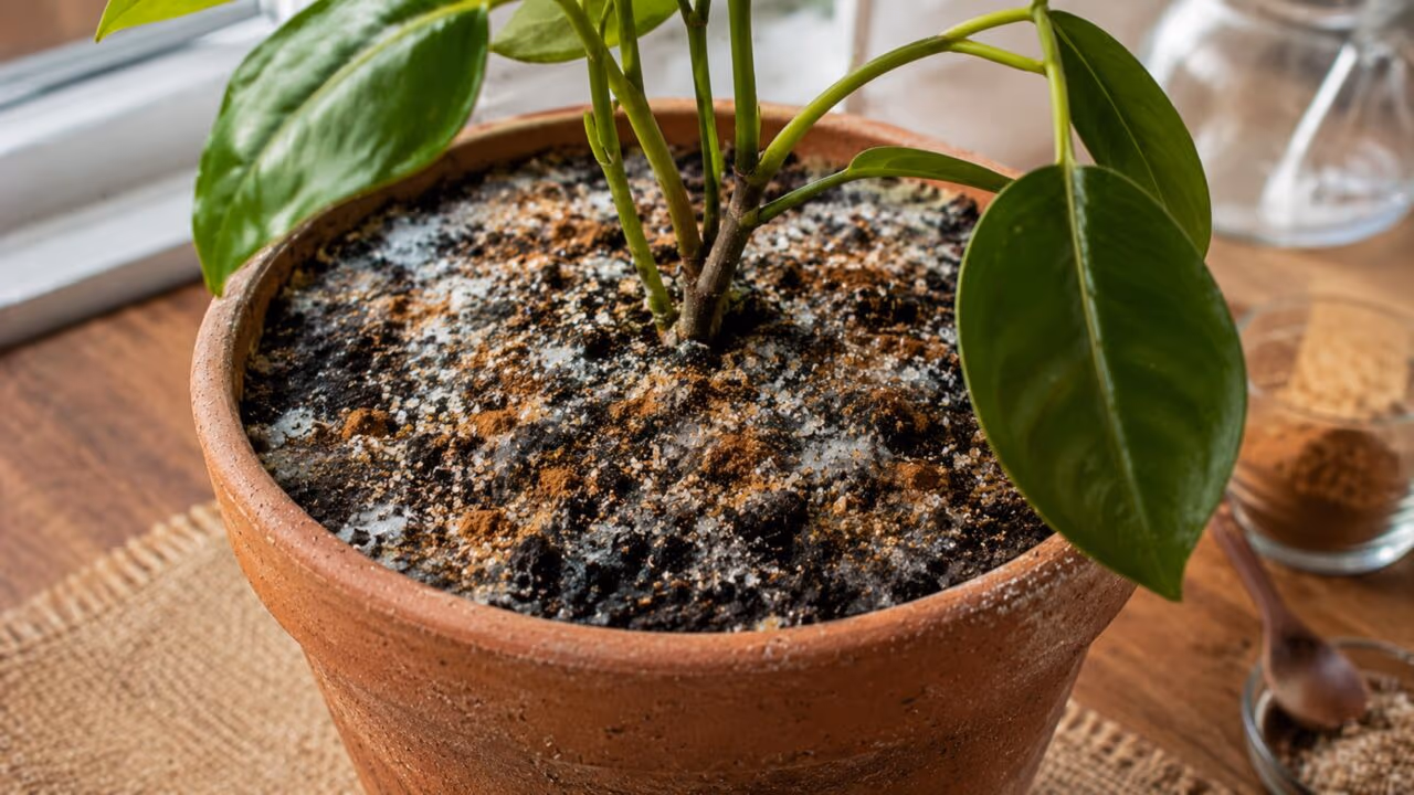 O que colocar no vaso de planta para afastar fungos do solo por muito mais tempo
